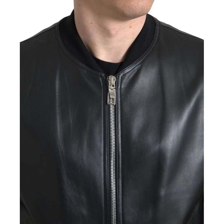 Dolce & Gabbana Black Leather Full Zip Bomber Men Jacket Lambskin Clothing - Men