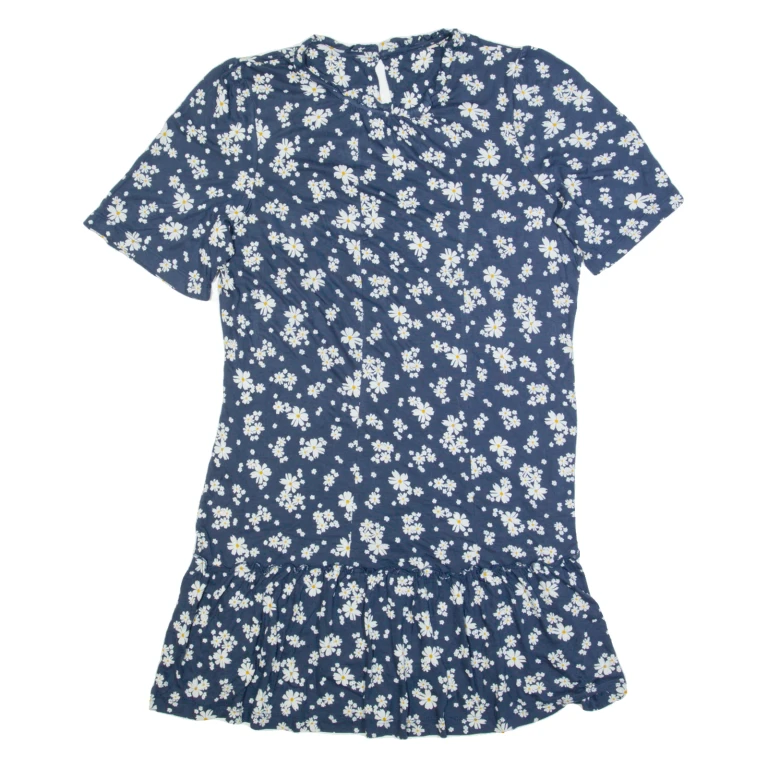 FAT FACE Womens Day Dress Blue Floral Short Sleeve Knee Length M
