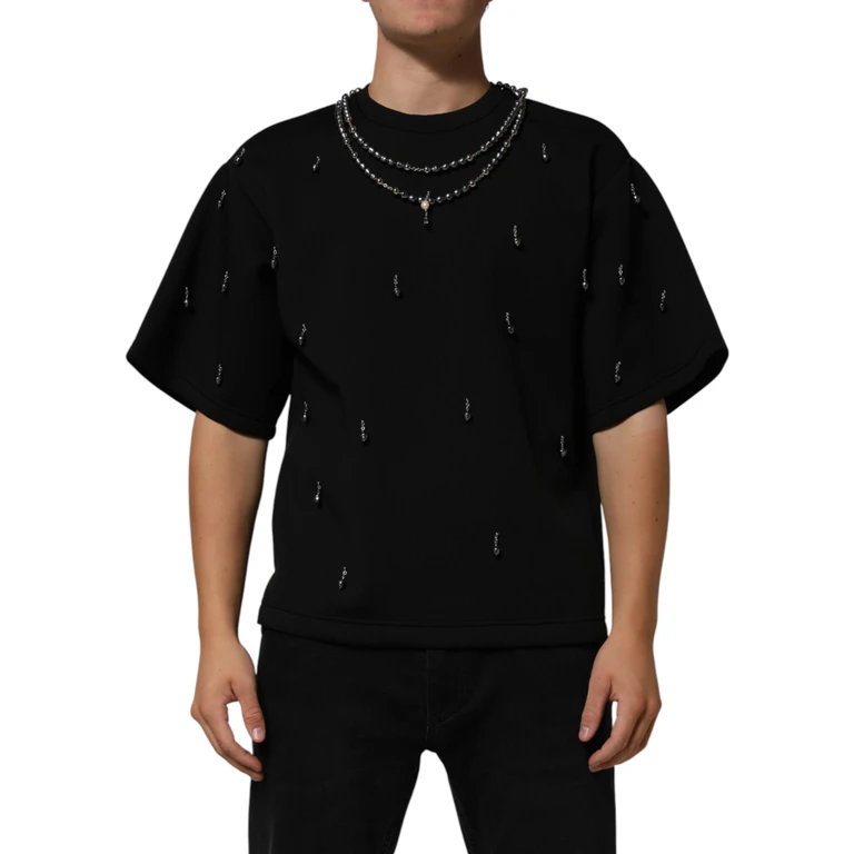 Black Polyester Necklace Embellished T-Shirt - Men