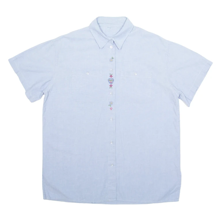 Denim Look Embroidered Womens Plain Shirt Blue XL