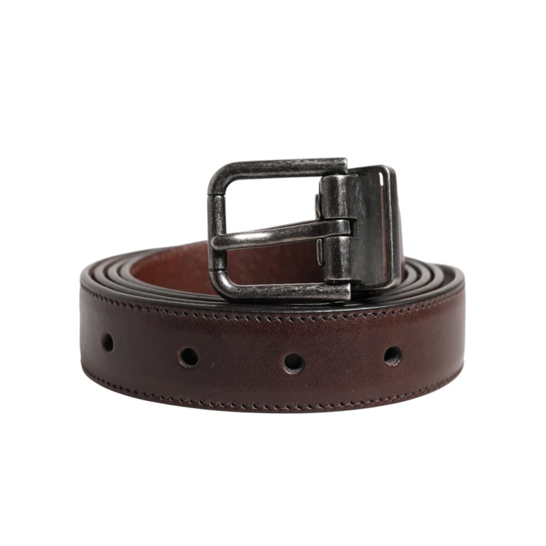 Dolce & Gabbana Brown Classic Calf Leather Metal Buckle Belt - Men