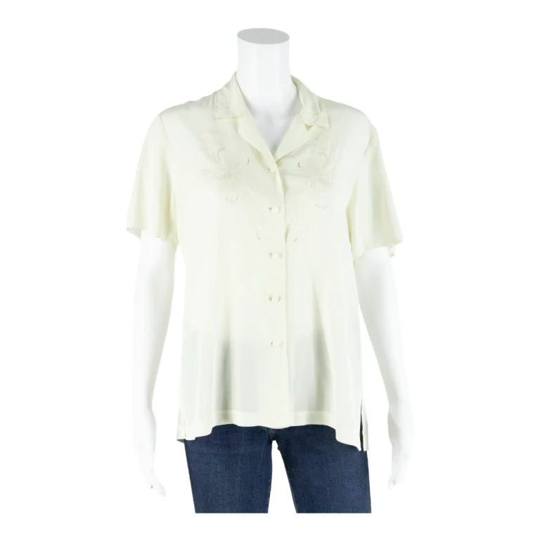 Womens Shirt Blouse Cream Collared M
