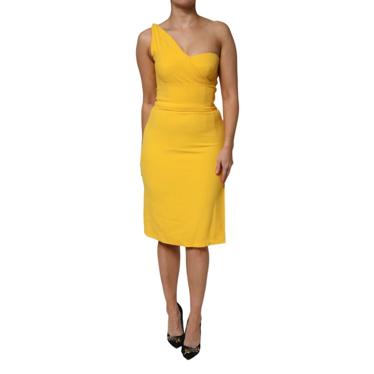 Dolce & Gabbana Yellow One Shoulder Side Slit Midi Dress Viscose Acetate Elastane - Women