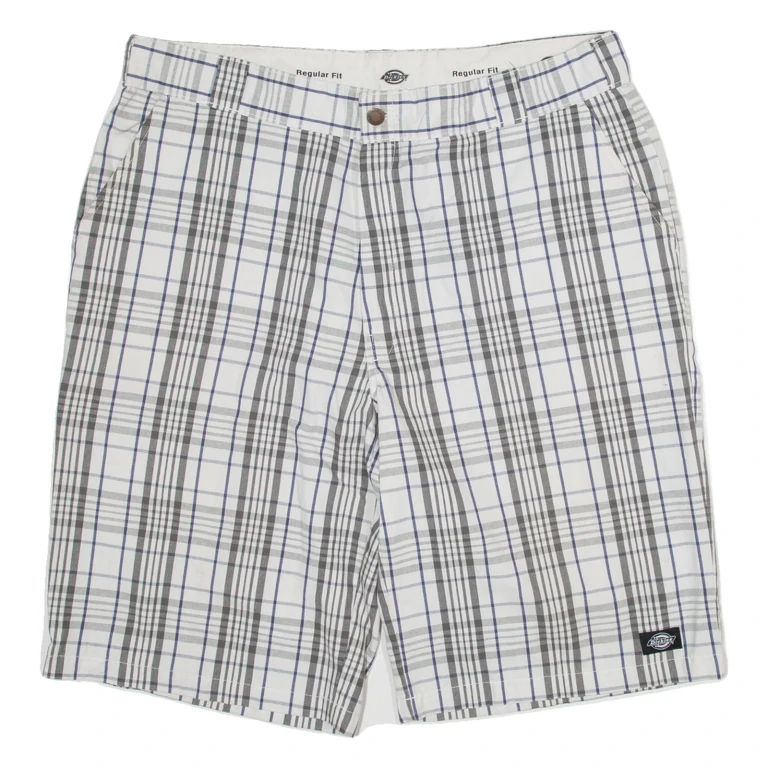DICKIES Mens Workwear Shorts White Check 2XL W40