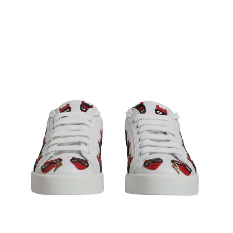 Dolce & Gabbana White Devil Face Portofino Sneakers Shoes And Red Calf Leather - Women