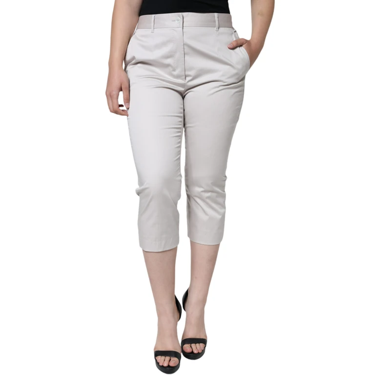 Dolce & Gabbana White Cotton Mid Waist Cropped Skinny Pants Elastane - Women