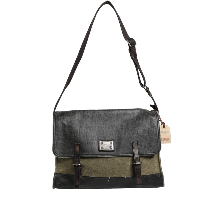 Military Green Two Tone Messenger Shoulder Borse Men Bag Dark Leather - Men