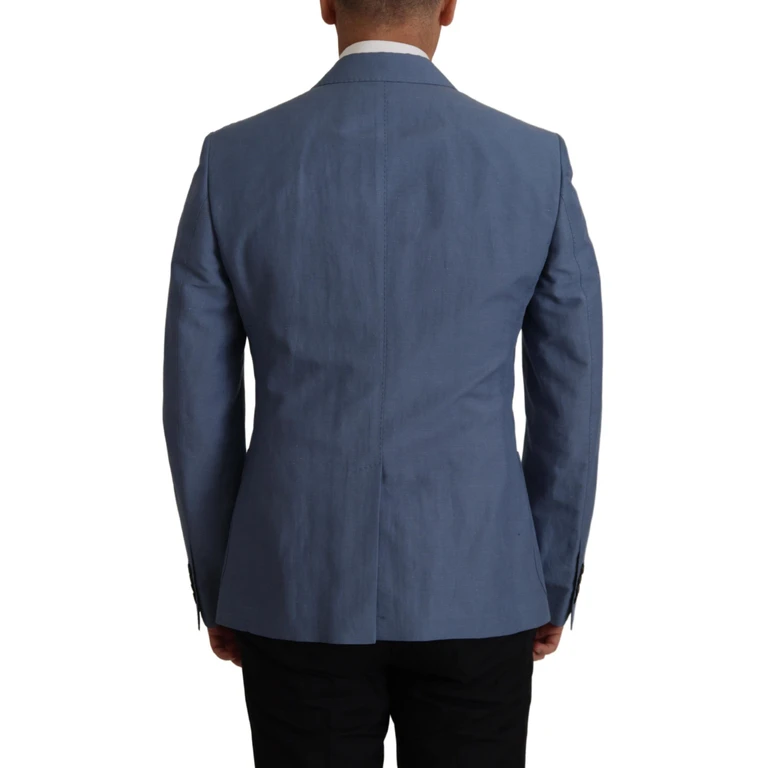 Blue Single Breasted Logo Blazer Jacket Linen Cotton Clothing - Men