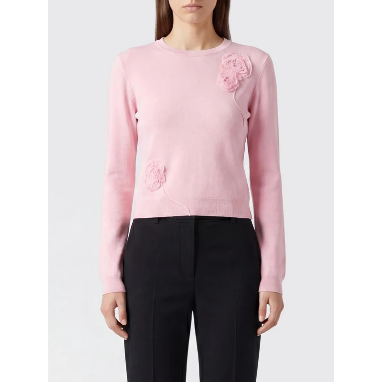 Floral Appliqué Crewneck Jumper in a Wool and Silk Blend (PF26068TAPPINK)