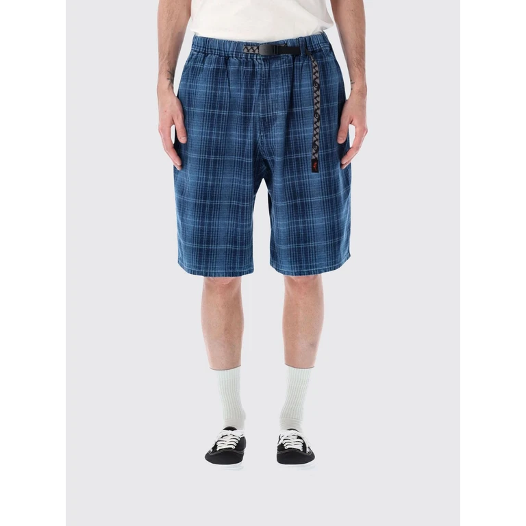 Check Cotton Shorts with Elasticated Waistband and Drawstring (G6SMP023INDIGO)