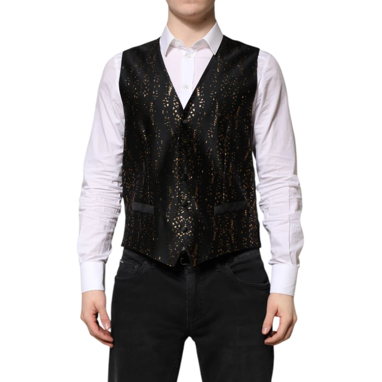 Dolce & Gabbana Black Lurex Dress Formal Men Waistcoat Vest - Men