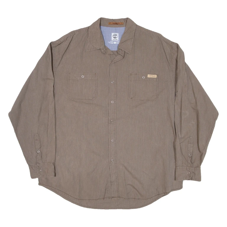 TIMBERLAND Mens Shirt Brown Striped Long Sleeve XL