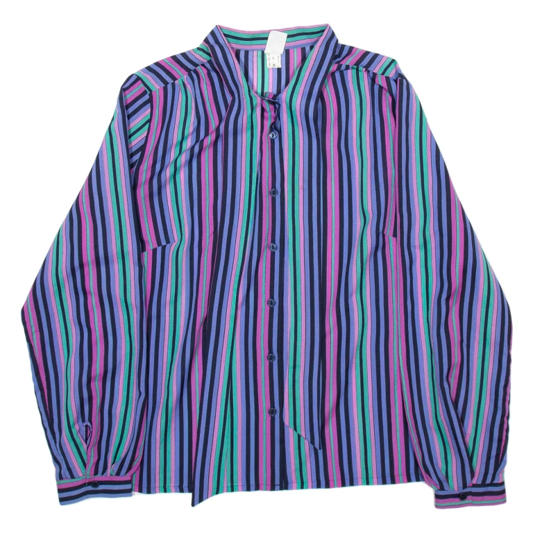 DIVINA Womens Printed Blouse Blue Collared Long Sleeve Striped M