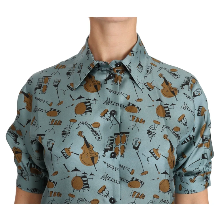 Dolce & Gabbana Multicolor Musical Instruments Silk Short Sleeve Shirt - Women