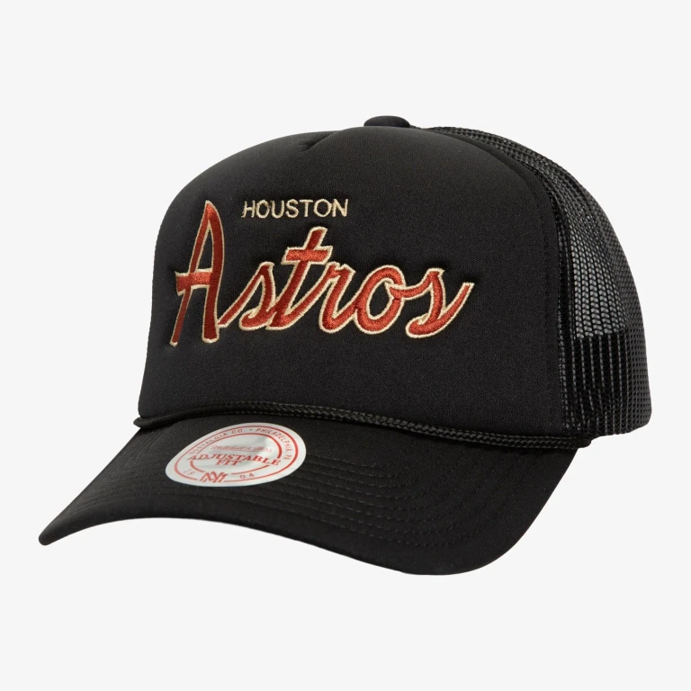 Men's MLB Script Trucker Coop Astros Hats