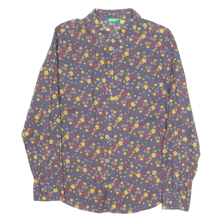 Womens Printed Blouse Blue Long Sleeve Floral L