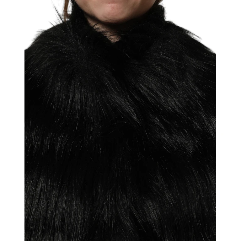 Black Acrylic Faux Fur Sleeveless Vest Jacket Modacrylic Polyester Clothing - Women