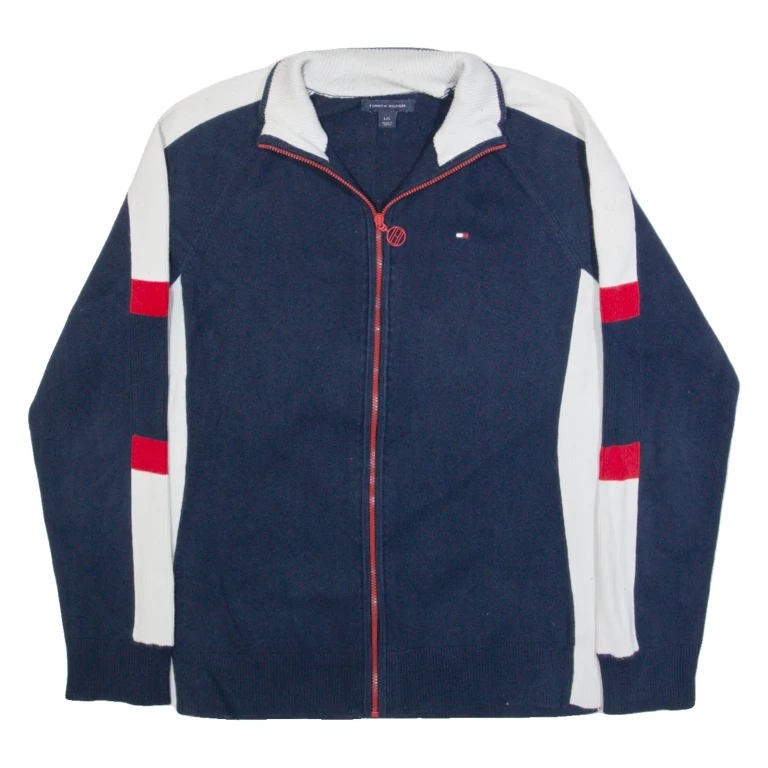 TOMMY HILFIGER Womens Cardigan Blue High Neck Tight Knit L