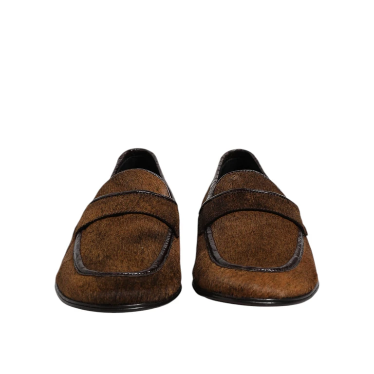 Dolce & Gabbana Brown Loafers Leather Slip On Men Dress Shoes Caiman - Men