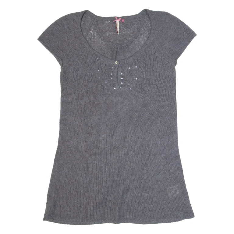 WHITE STUFF Womens Jumper Grey Tight Knit Short Sleeve Wool UK 10