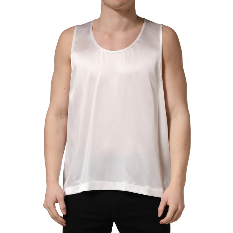 Dolce & Gabbana White Satin Polyester Sleevelesstank T-Shirt - Men