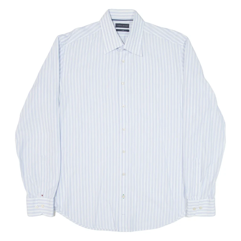TOMMY HILFIGER Fitted Mens Shirt Blue Striped Long Sleeve XL
