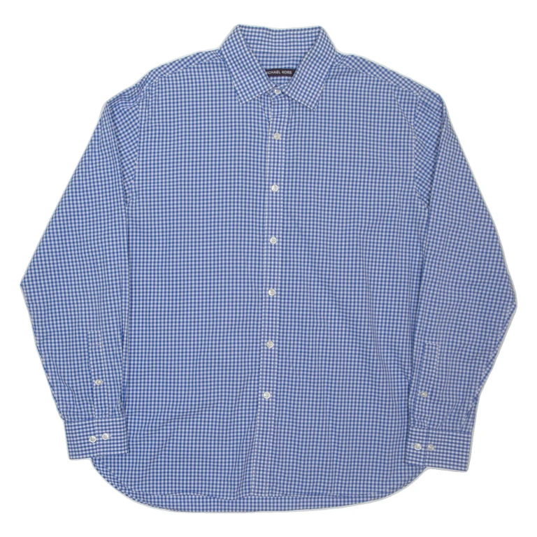 MICHAEL KORS Mens Shirt Blue Gingham Long Sleeve L
