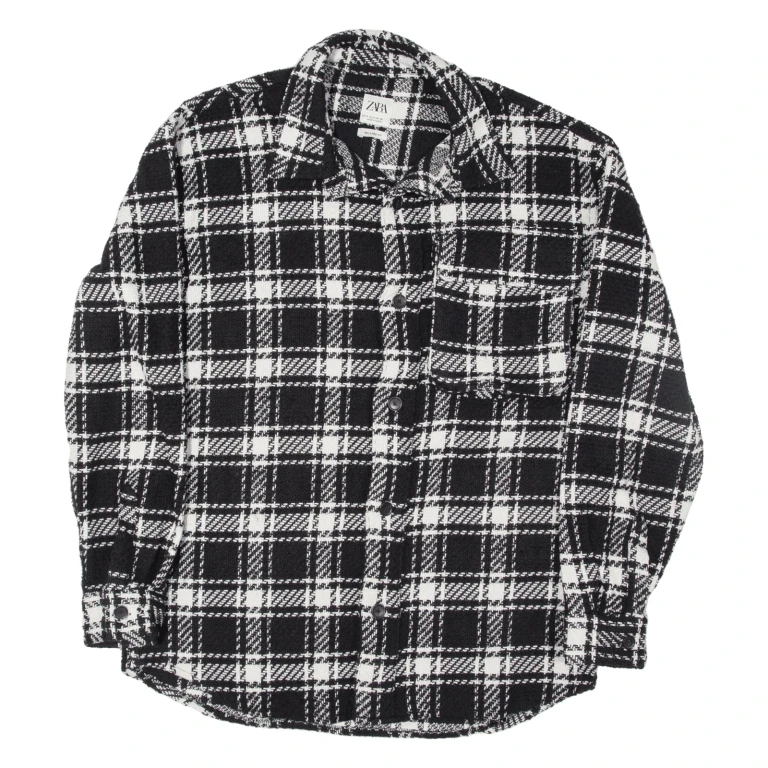 ZARA Chore Knit Jacket Black Wool Check Mens S