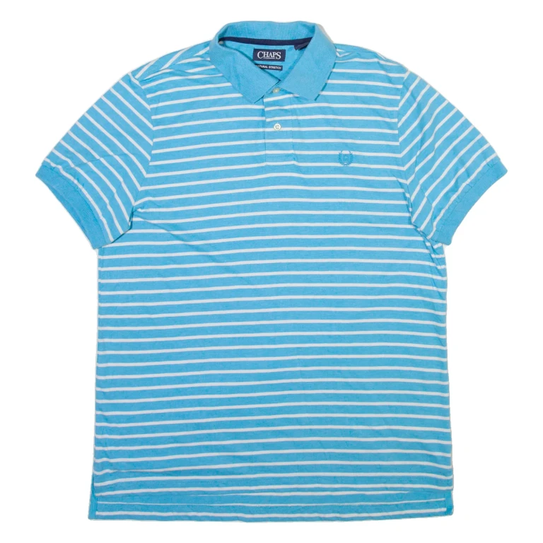 CHAPS Mens Polo Shirt Blue Striped L