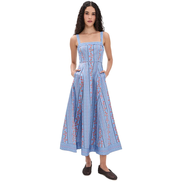 Hill House Home The Ezra Dress Floral Batik Stripe/Blue S