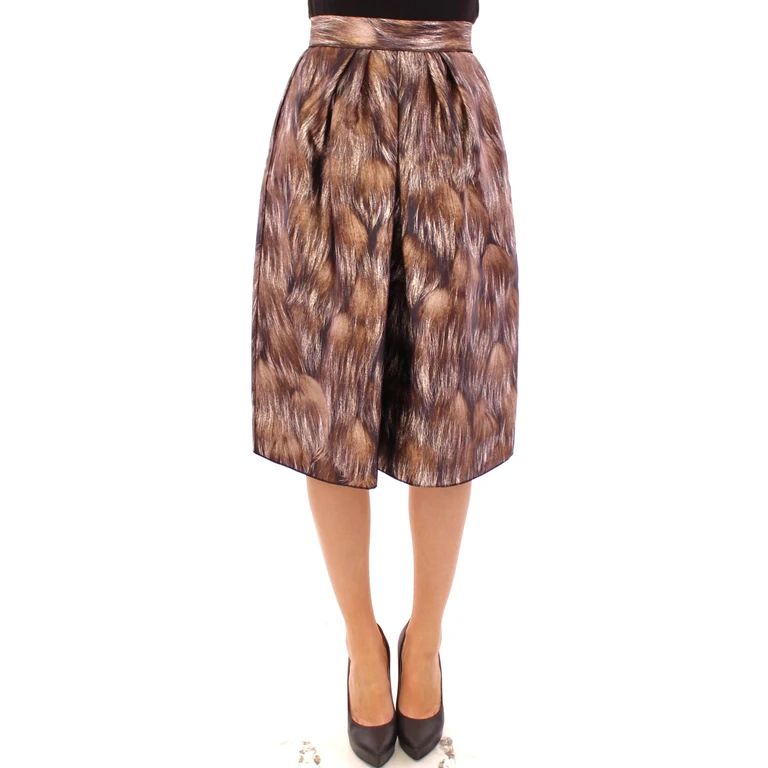 Brown Floral Silk Straight Full Skirt - Women