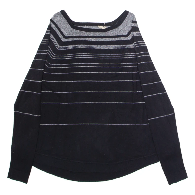 WHITE STUFF Womens Patterned Jumper Black Striped Crew Neck Viscose UK 10