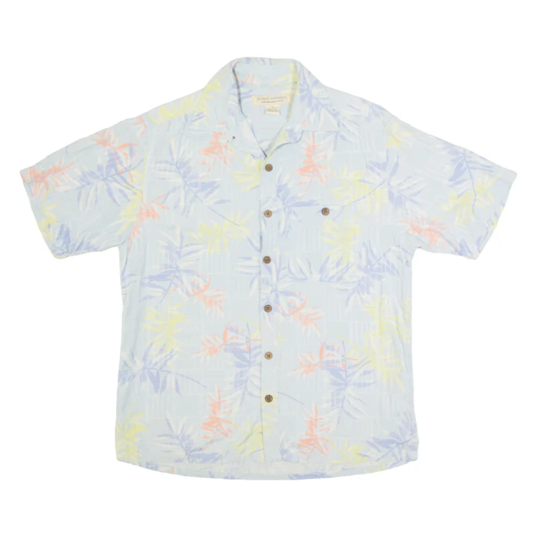 ISLAND REPUBLIC Mens Hawaiian Shirt Blue Silk 90s Floral M