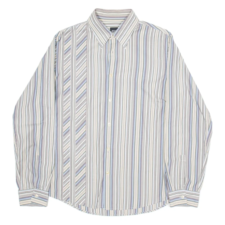 BOSS Mens Shirt Beige Striped Long Sleeve L