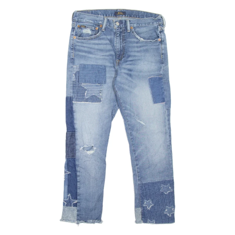 POLO RALPH LAUREN Waverly Crop Patchwork Womens Jeans Blue Straight W29 L25