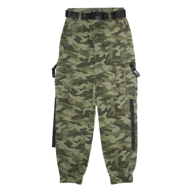 FB SISTER Cuffed Camouflage Cargo Womens Trousers Green Regular Tapered W26 L28