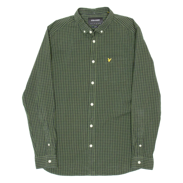 LYLE & SCOTT Slim Fit Mens Shirt Green Gingham Long Sleeve M