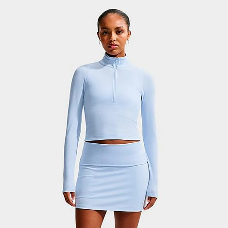 Nike Women's Sportswear Chill Knit Quarter-Zip Long-Sleeve Ribbed Top in Hydrogen Blue/Sail Size: XS