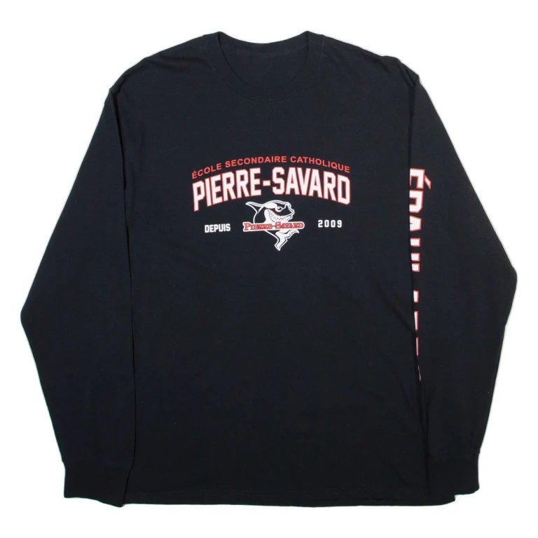 Mens T-Shirt Black Long Sleeve L