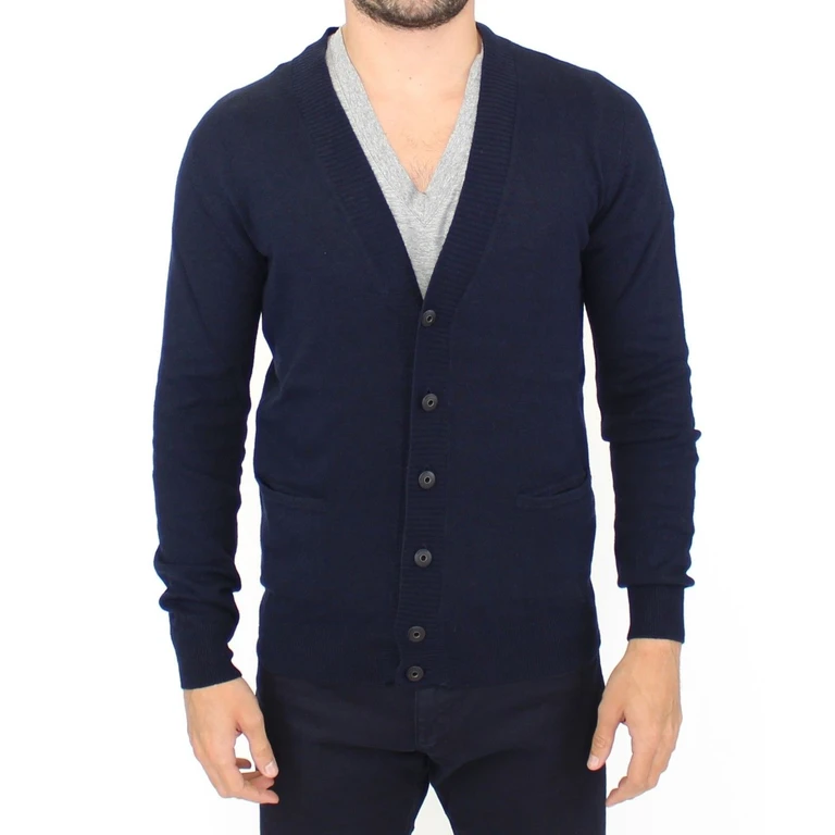 Ermanno Scervino Blue Wool Cashmere Cardigan Pullover Sweater Rayon Clothing - Men