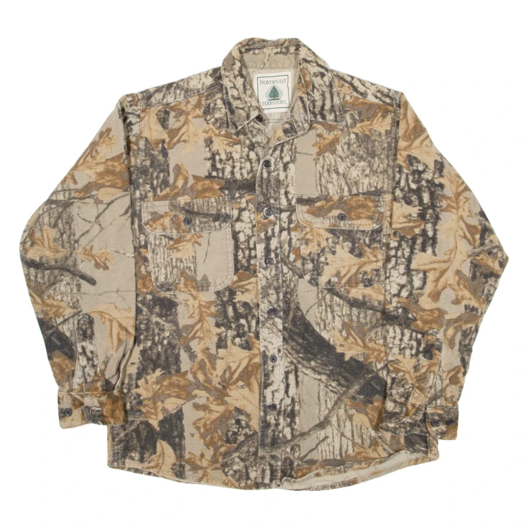 NORTHWEST TERRITORY Mens Flannel Shirt Brown Camouflage Long Sleeve M