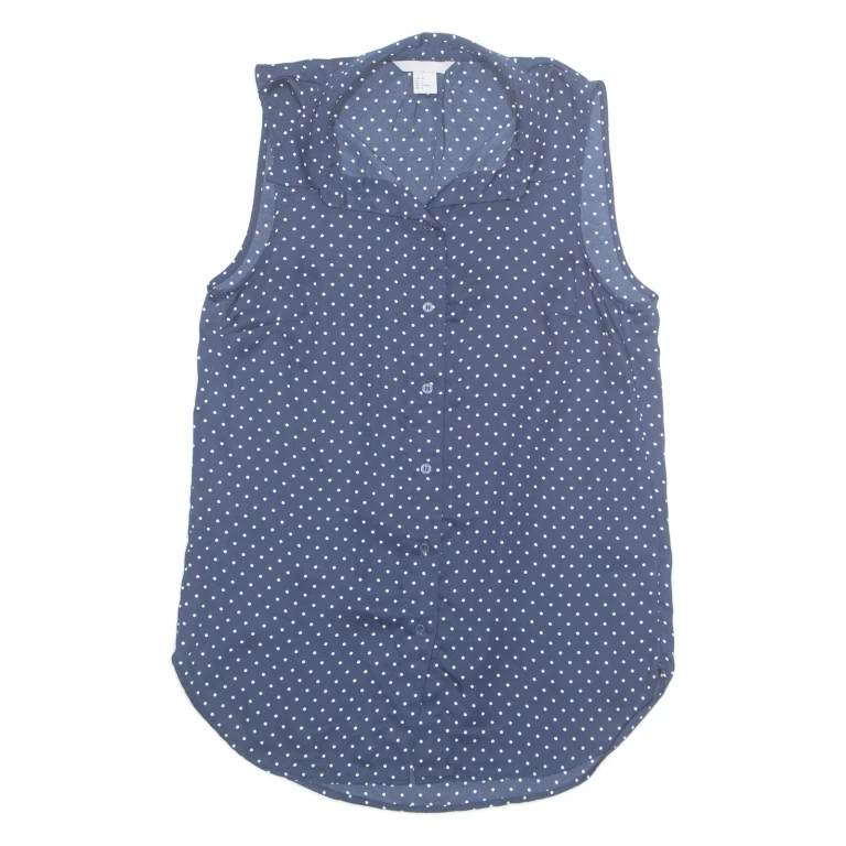 H&M Womens Printed Blouse Blue Collared Sleeveless Spotted XS