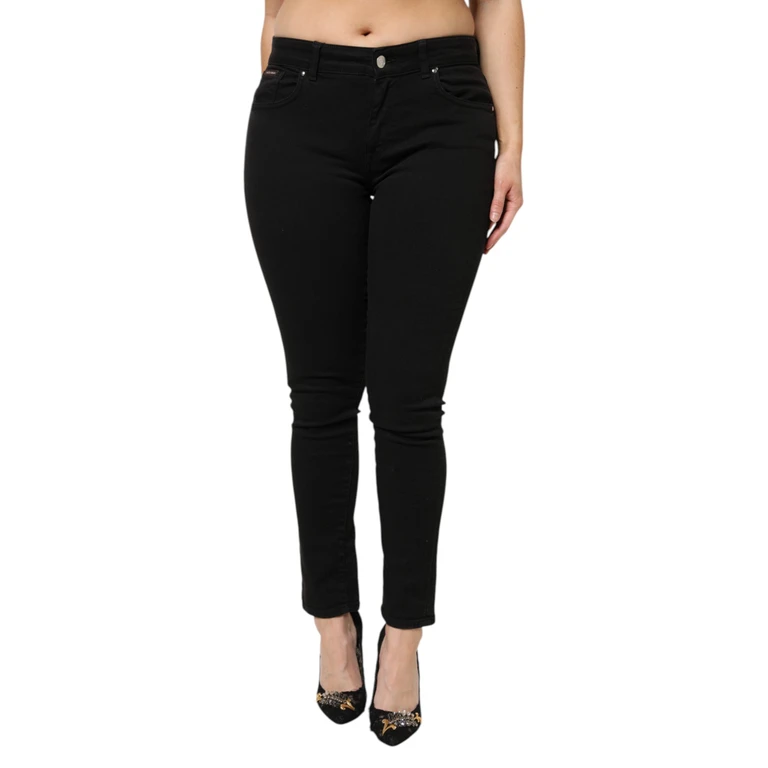 Black Cotton Mid Waist Denim Jeans Clothing - Women