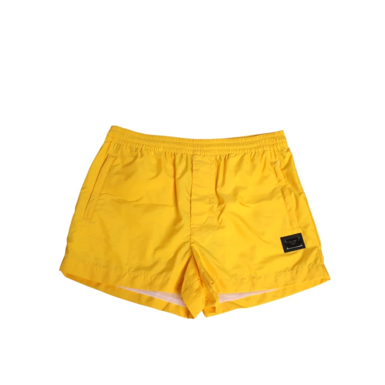 Dolce & Gabbana Yellow Nylon Logo Plaque Boxer Shorts Swimwear Polyamide - Men