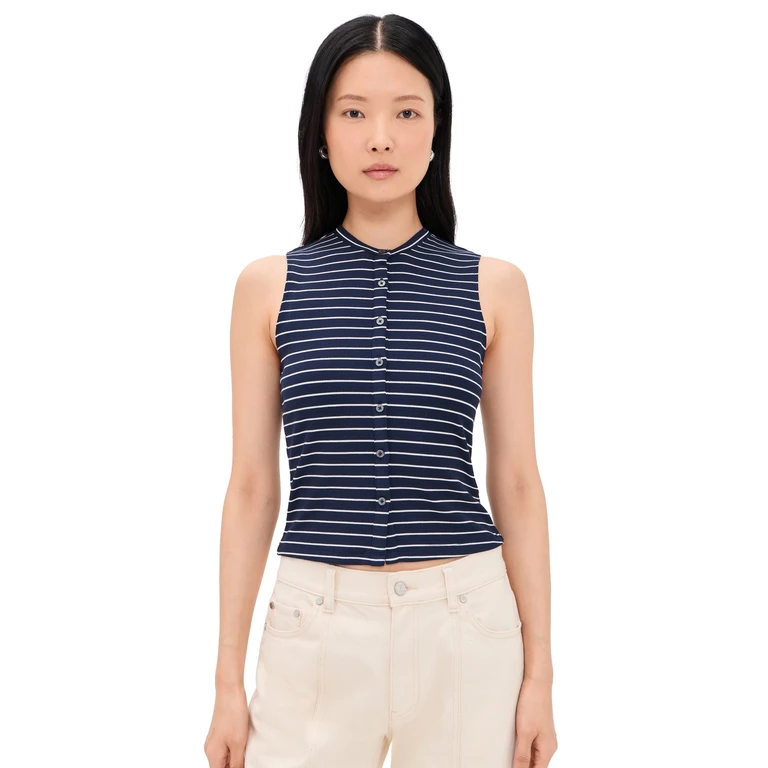 Good American The Rib Splay Top Simple Stripe Horizon Ink XS