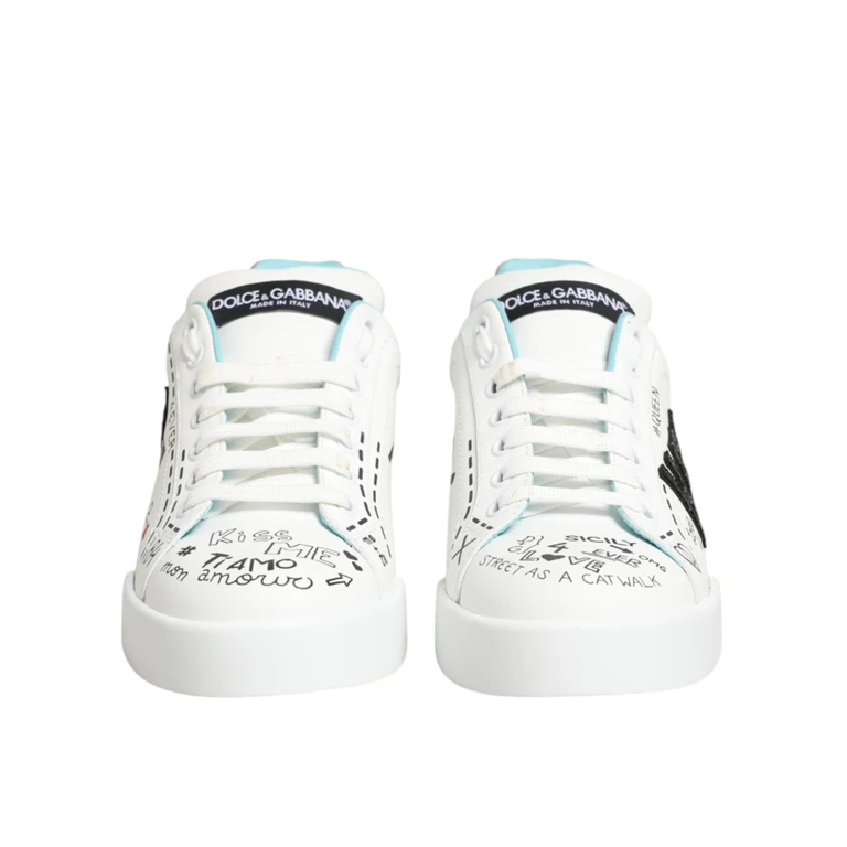 White Leather Graffiti Low Top Sneakers Shoes 100lf - Women