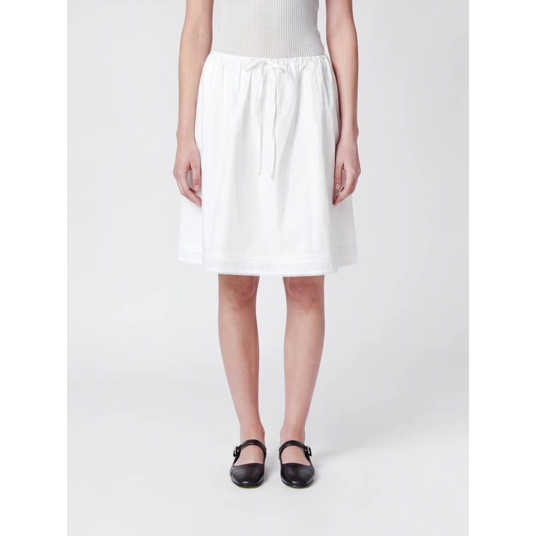 A-Line Cotton Poplin Mini Skirt with Drawstring Waist and Pockets (UDSK6B225WT)