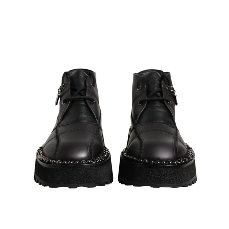 Dolce & Gabbana Black Leather Lace Up Ankle Boots Shoes - Men