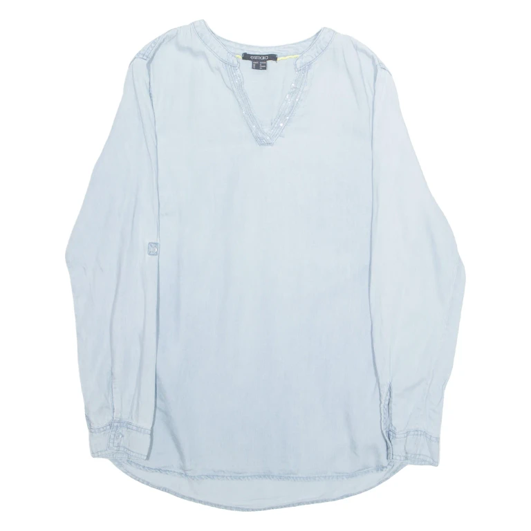ESMARA Womens Blouse Blue V-Neck Long Sleeve M