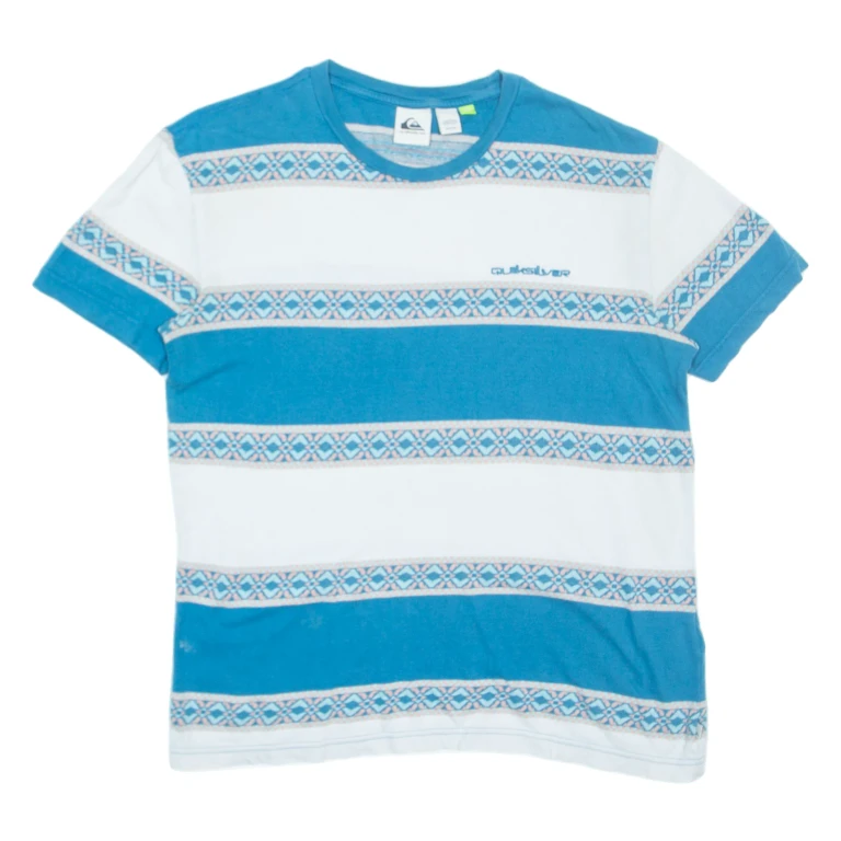 QUIKSILVER Striped Mens T-Shirt Blue S